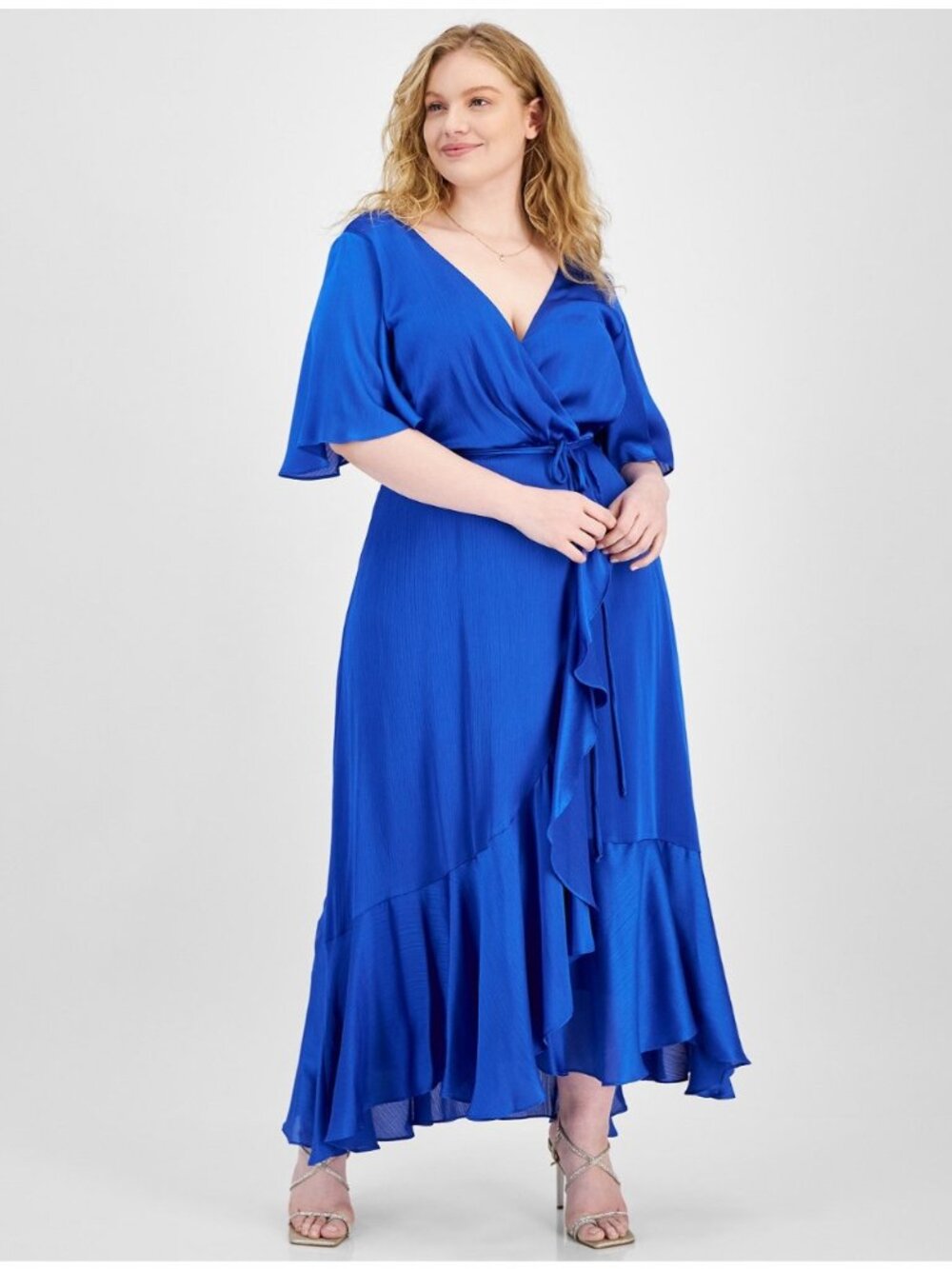 Taylor Plus Size Royal Blue Flutter Sleeve Wrap Maxi Dress 22W